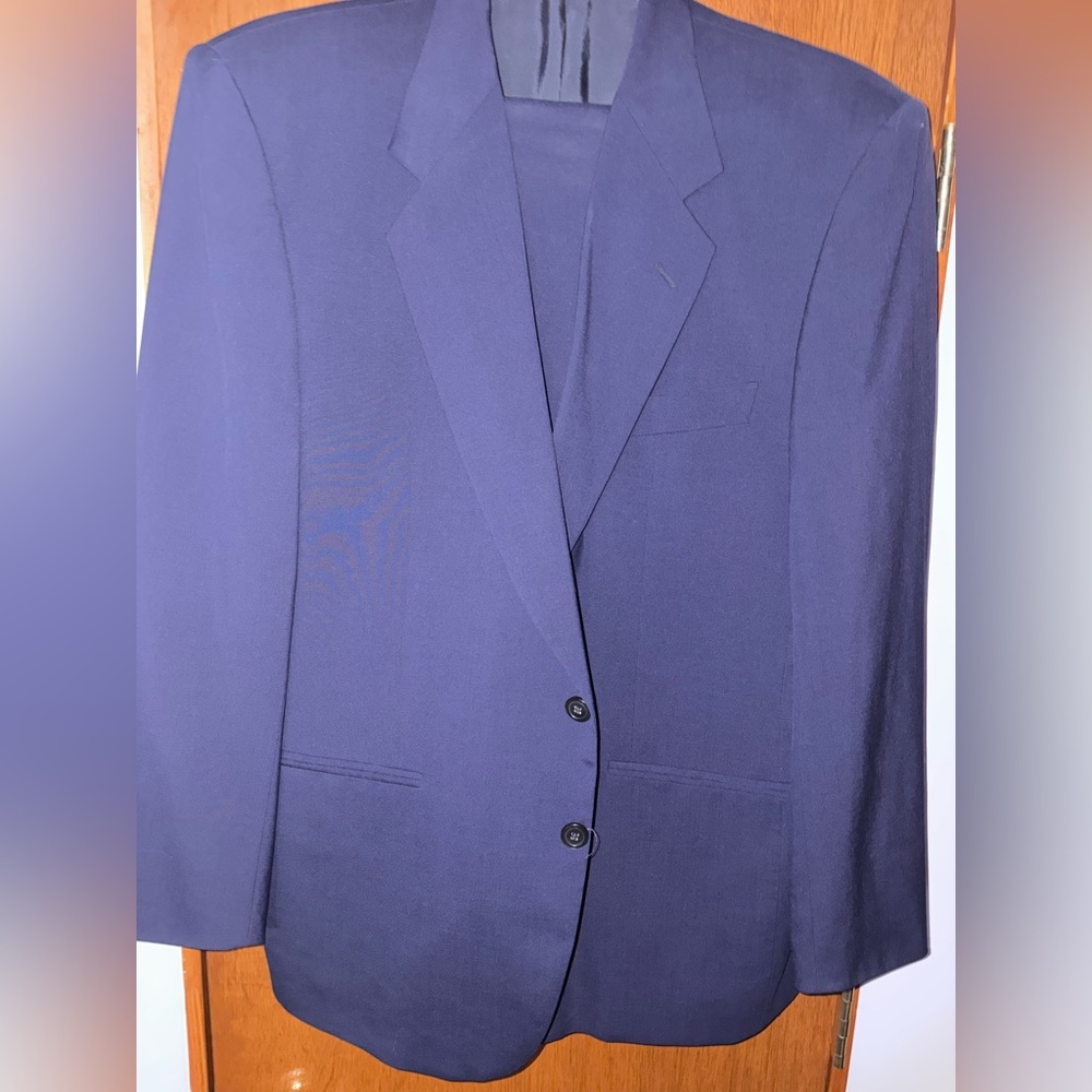 Mens Adrian Pam by Lebole 2 Pc Blue Wool Suit Sz. 40R